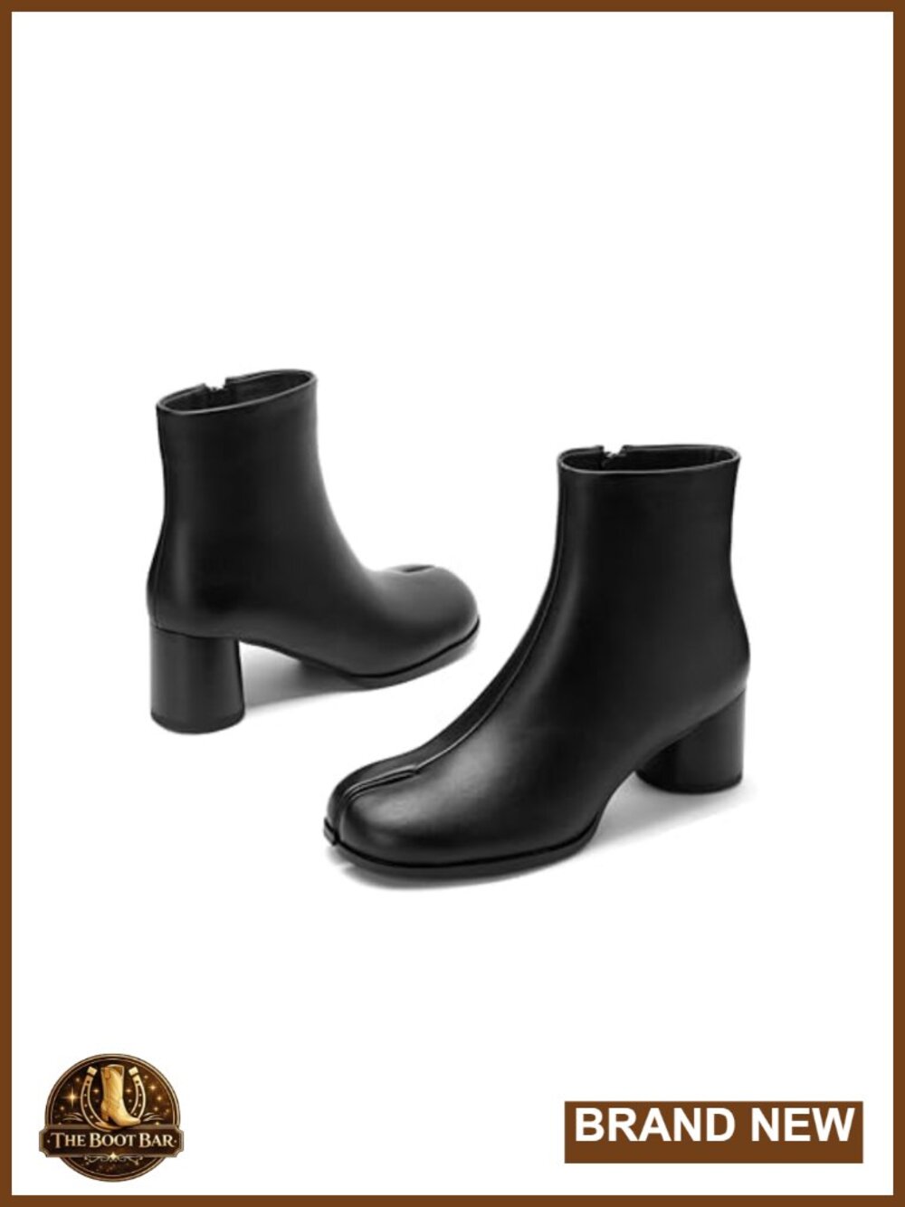 Women's Tabi Ankle Boots Split Toe Chunky Block Heel Faux Leather Side Zip